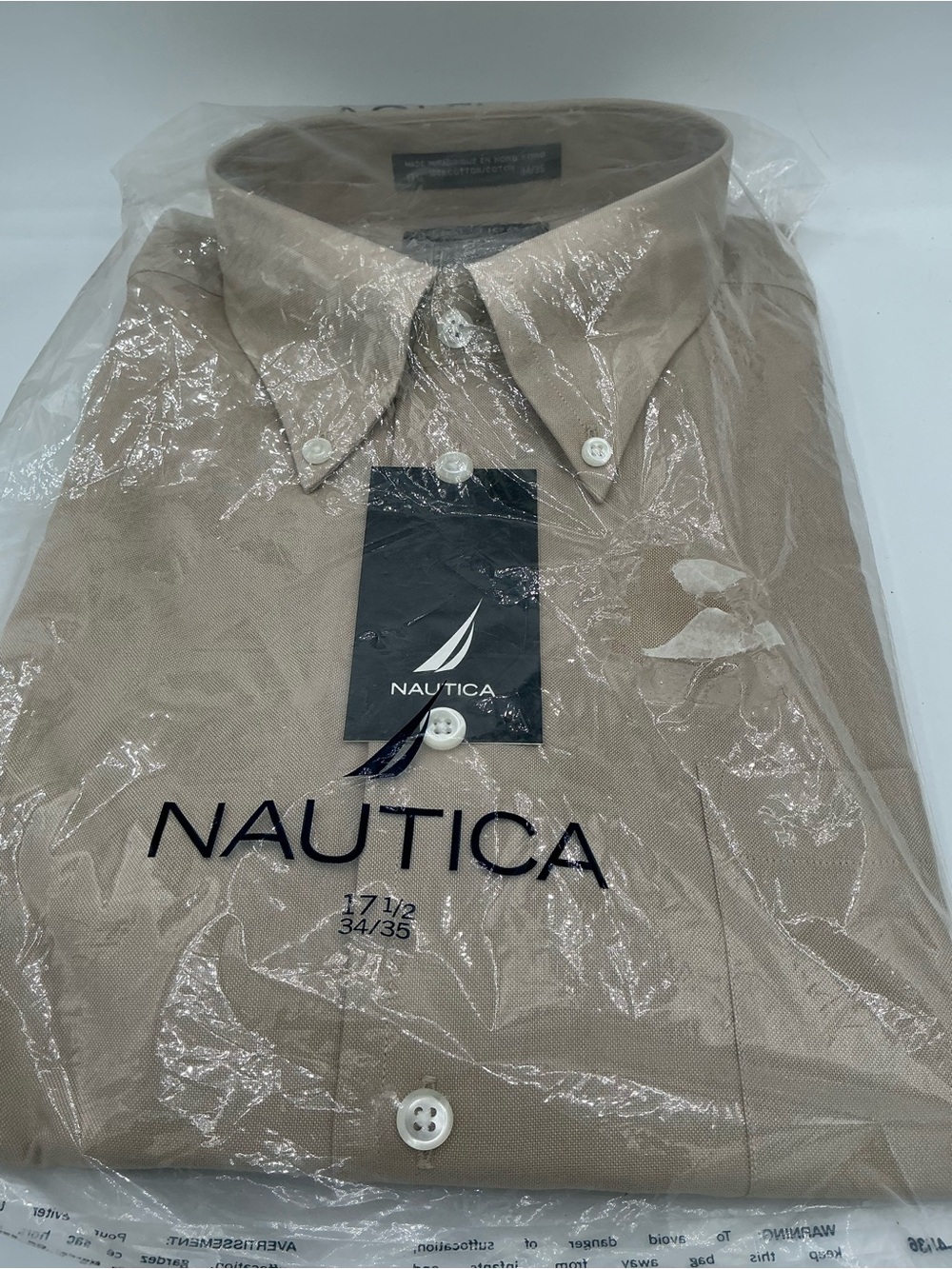 Nautica Men’s Button-Down Shirt — Beige NWT